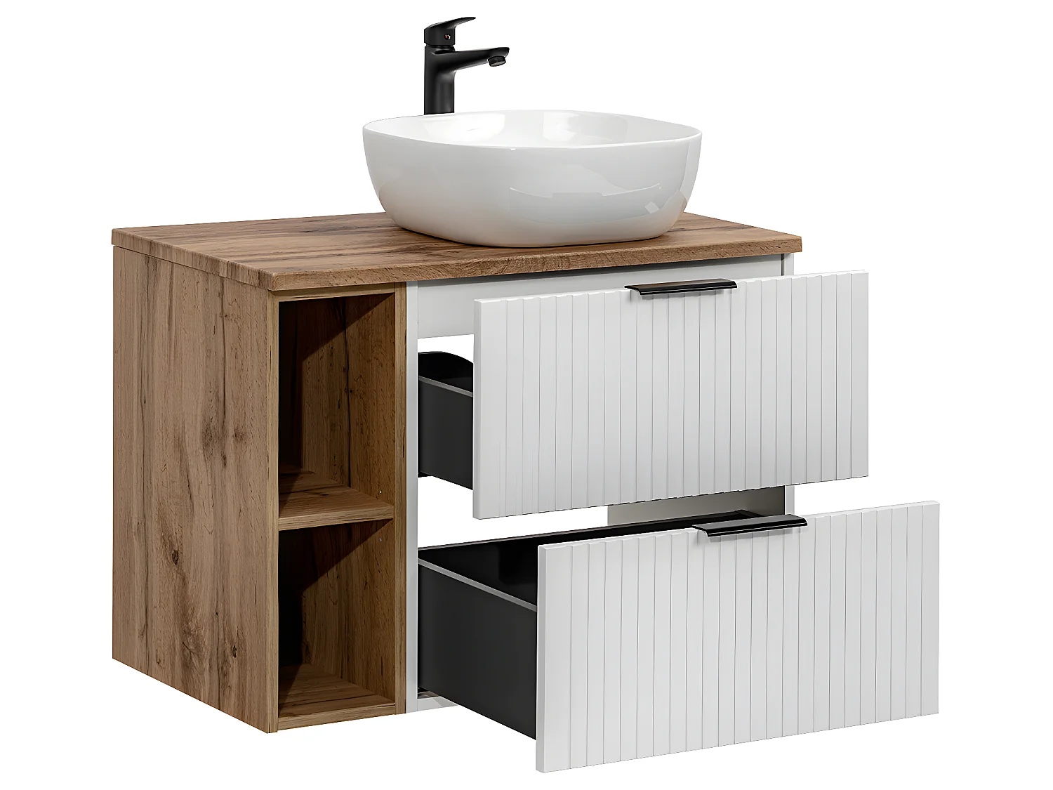 Ensemble meuble simple vasque 80cm 2 niches et colonne Adriel Blanc