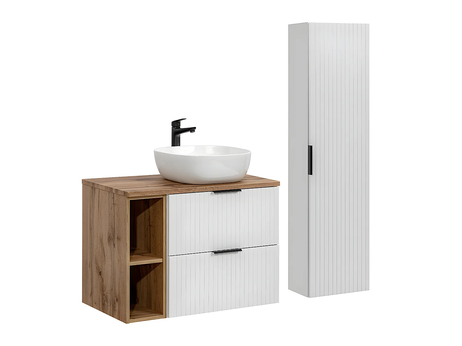 Ensemble meuble simple vasque 80cm 2 niches et colonne Adriel Blanc