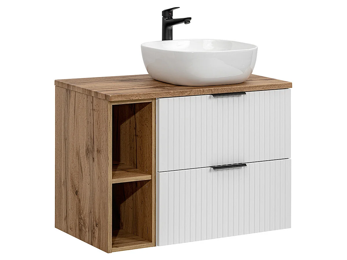 Conjunto mueble lavabo individual 80cm 2 nichos y columna Adriel Blanco