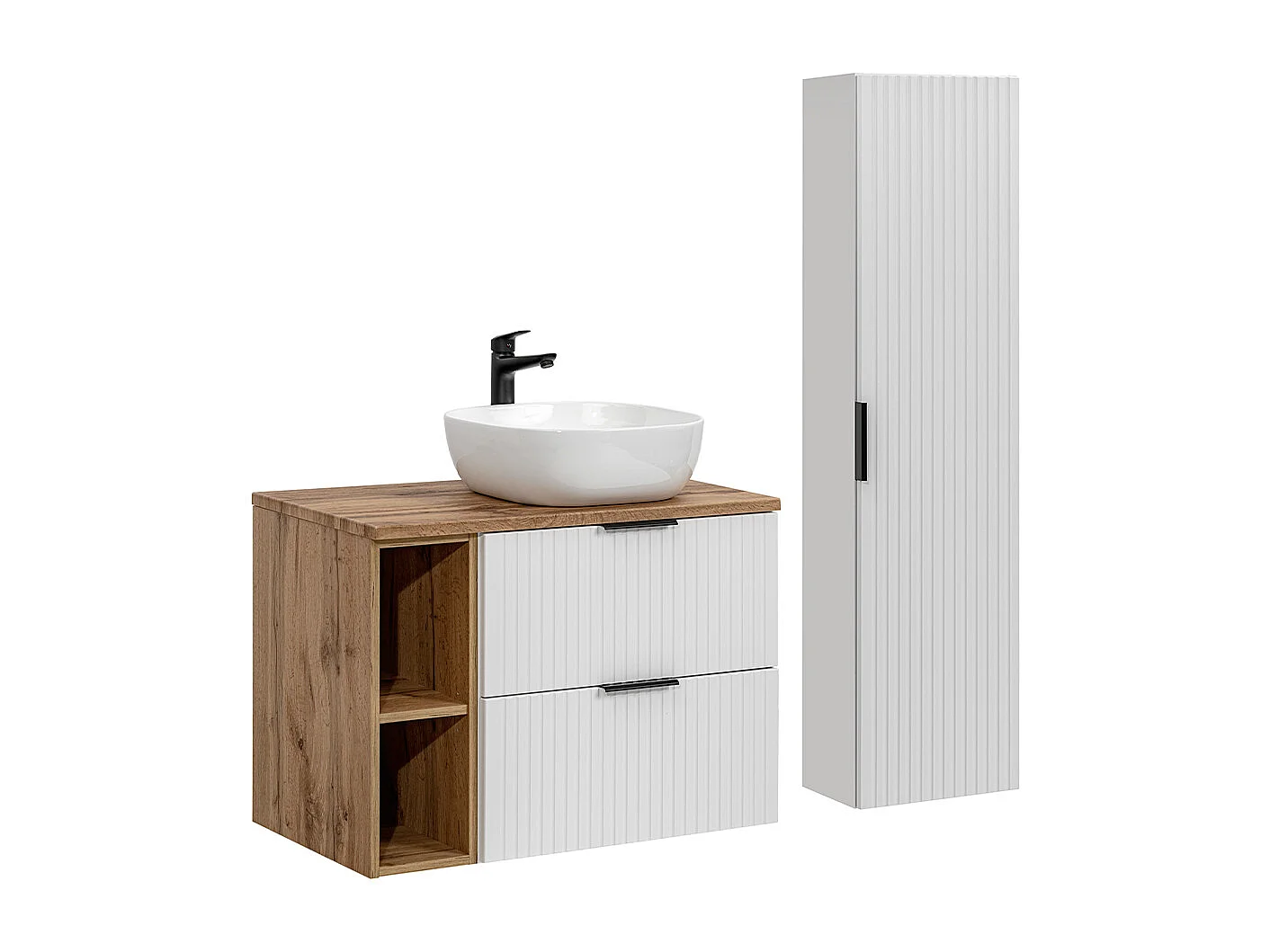 80cm 2 nischad tvättställsskåp med piedestal Adriel White