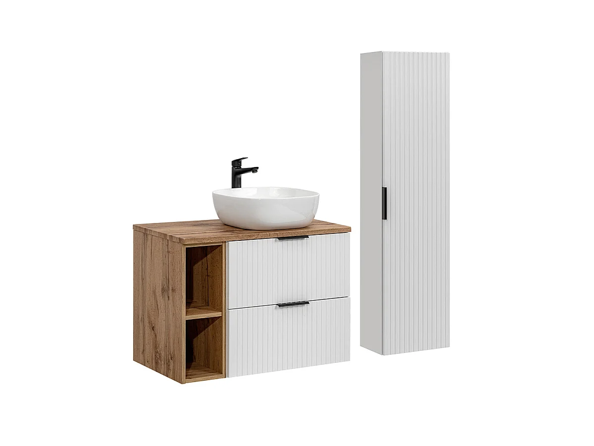 Ensemble meuble simple vasque 80cm 2 niches et colonne Adriel Blanc