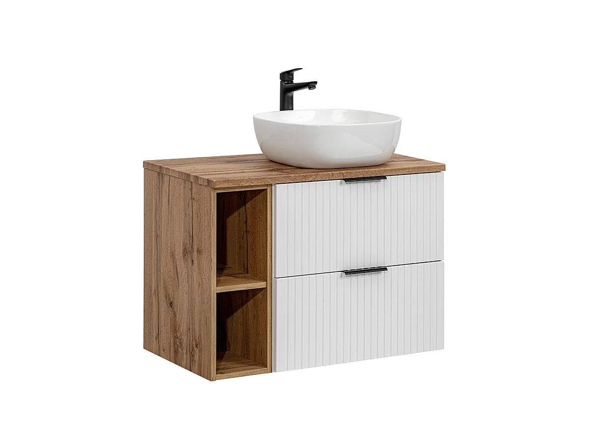 Ensemble meuble simple vasque 80cm 2 niches et colonne Adriel Blanc