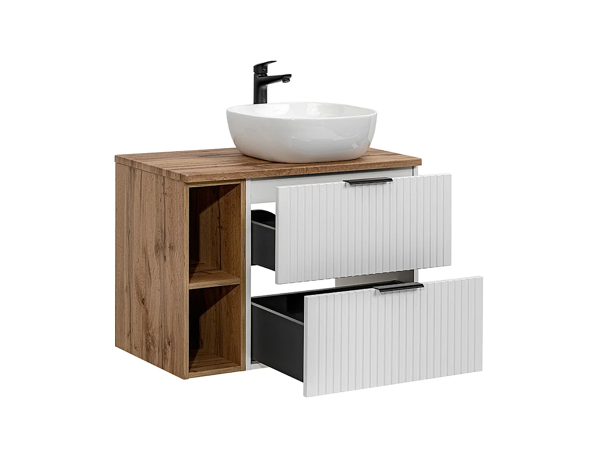 Ensemble meuble simple vasque 80cm 2 niches et colonne Adriel Blanc