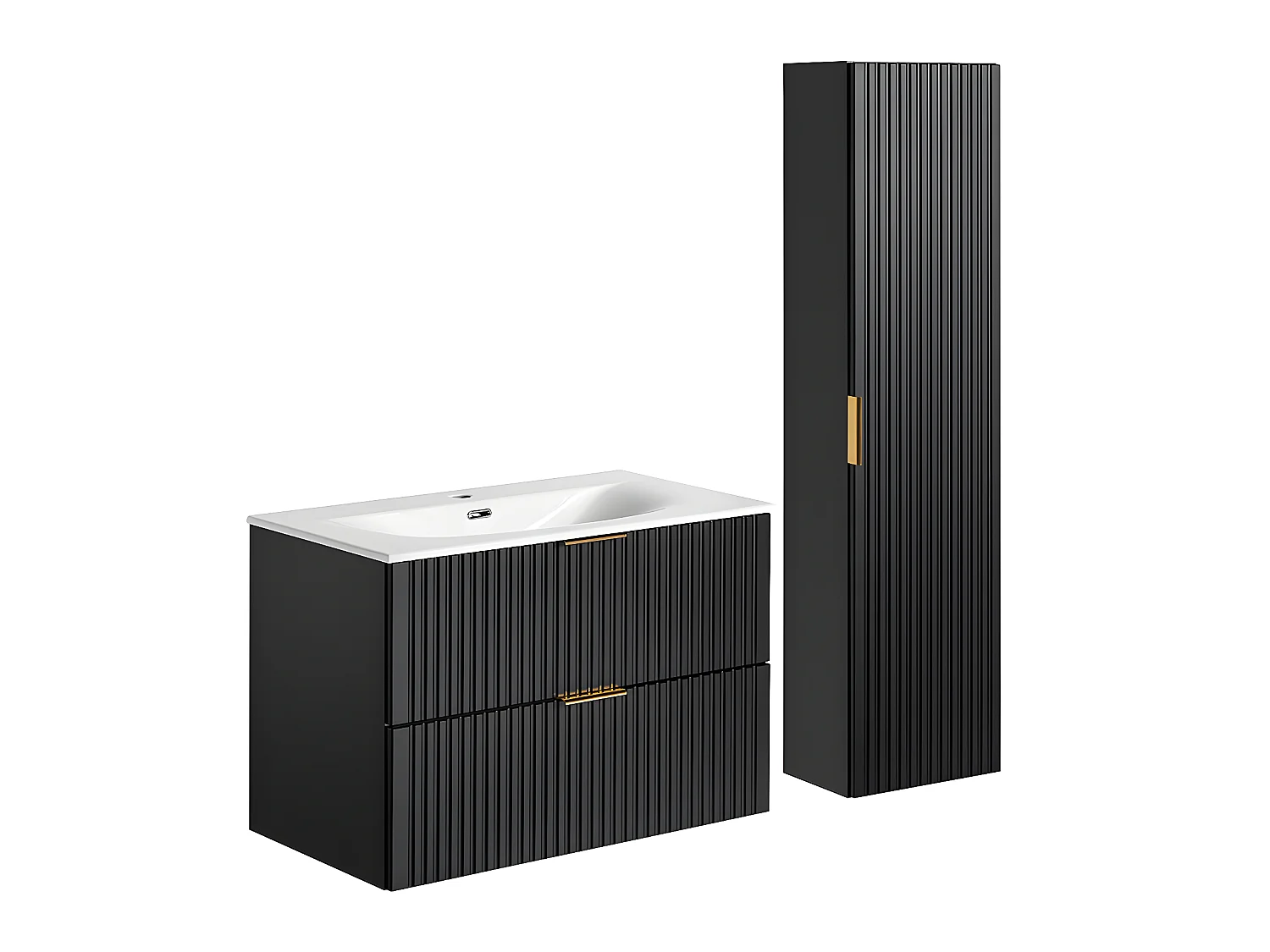Ensemble meuble simple vasque encastrée 80cm et colonne Adriel Noir