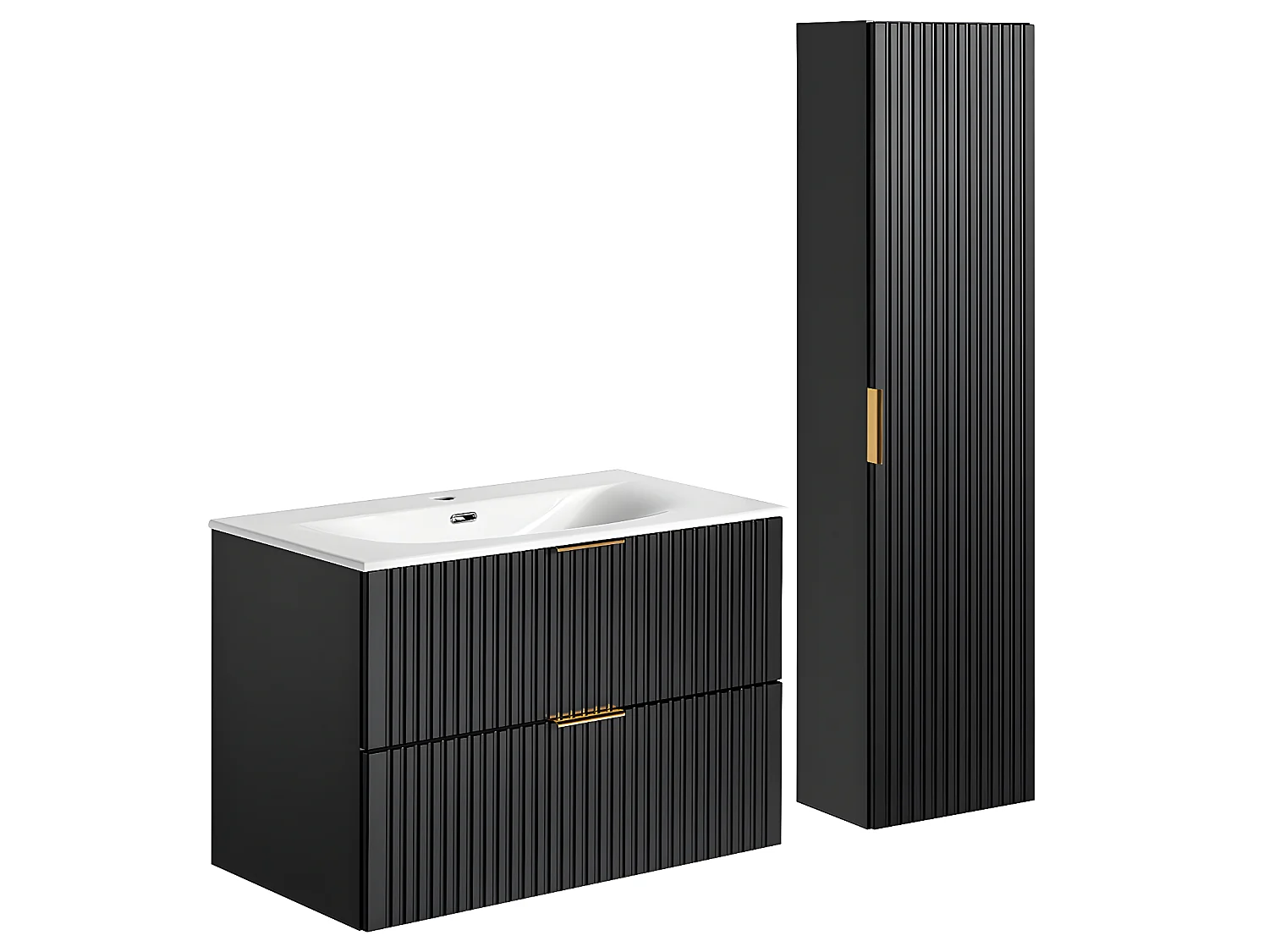 Conjunto mueble lavabo individual encastrado 80cm y columna Adriel Negro
