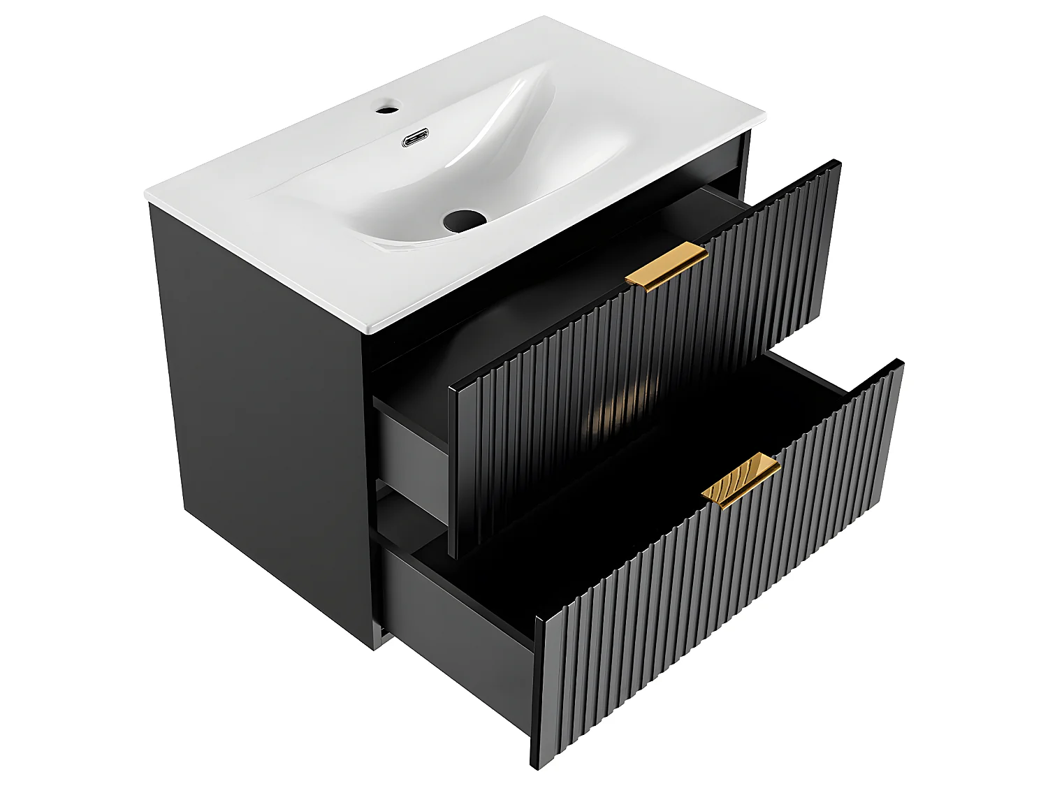 Conjunto mueble lavabo individual encastrado 80cm y columna Adriel Negro