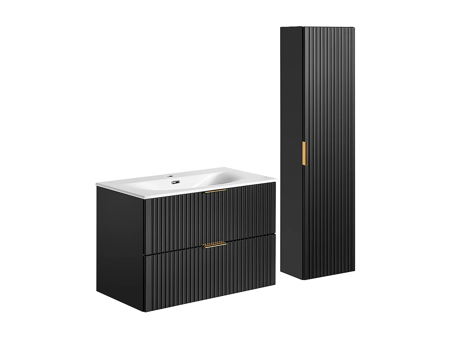 Ensemble meuble simple vasque encastrée 80cm et colonne Adriel Noir
