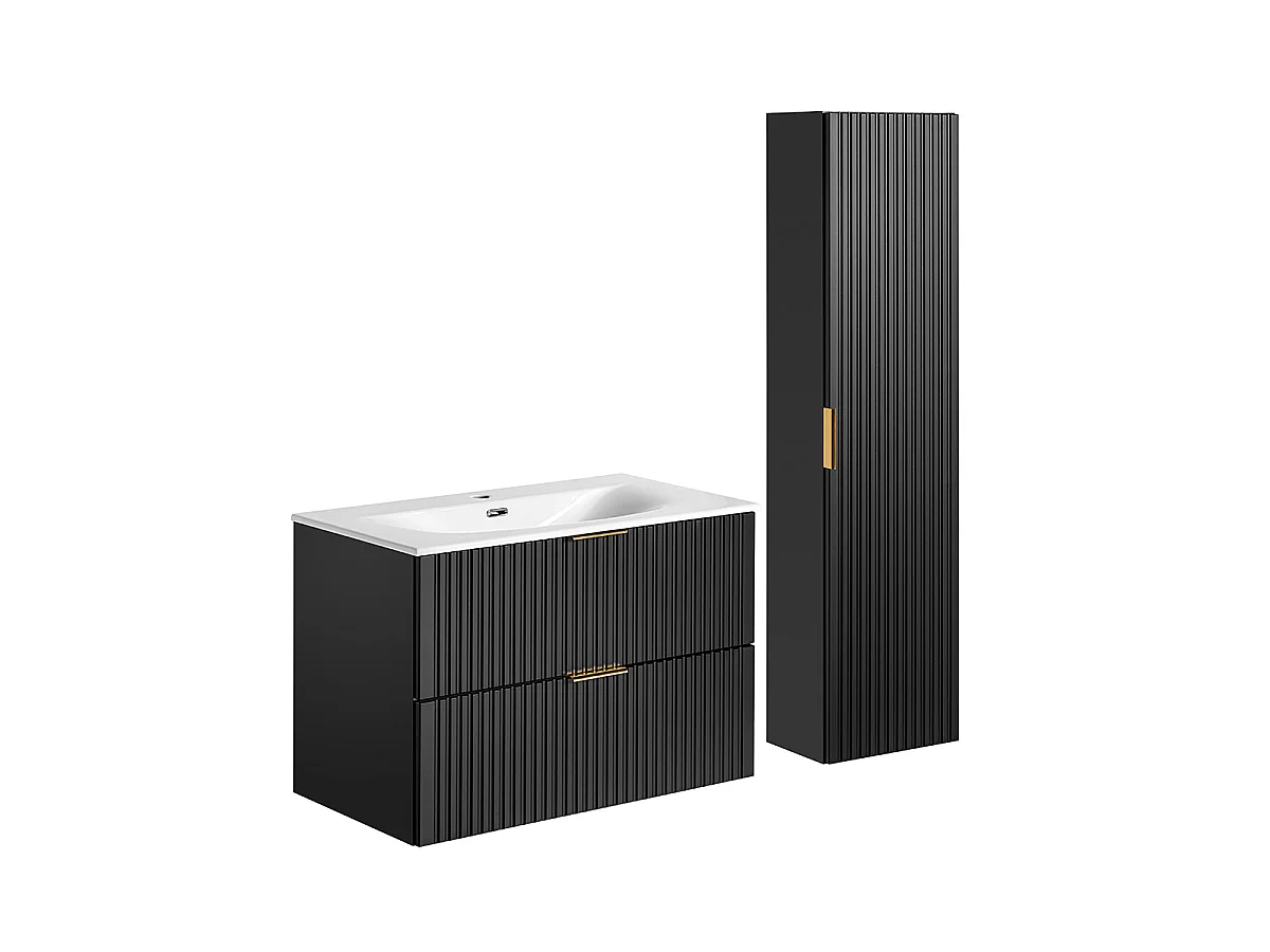 Ensemble meuble simple vasque encastrée 80cm et colonne Adriel Noir
