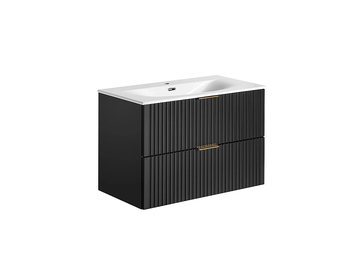 Ensemble meuble simple vasque encastrée 80cm et colonne Adriel Noir