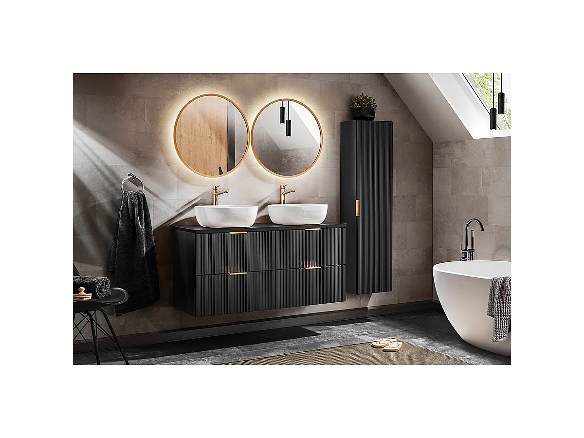 Ensemble de meubles Adel Black 120 cm avec 2 vasques à poser et plan de toilette