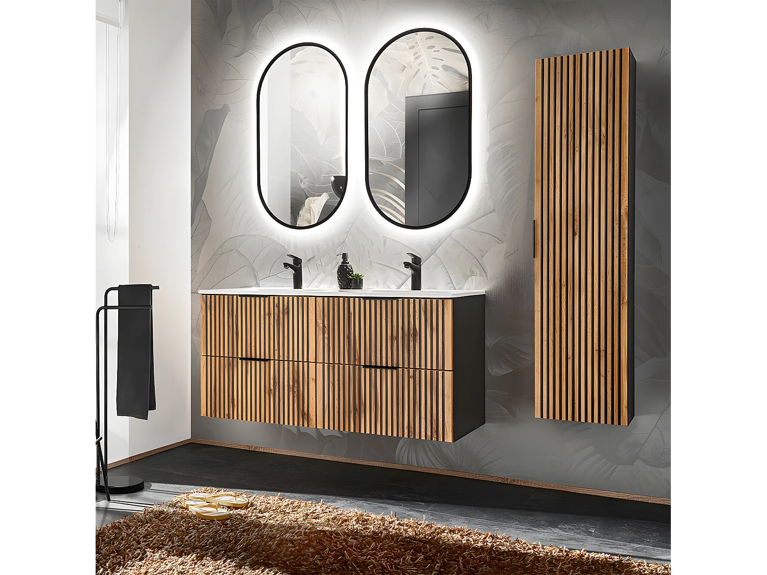 Meuble double vasque encastrée 120cm Gaia Bois et Noir