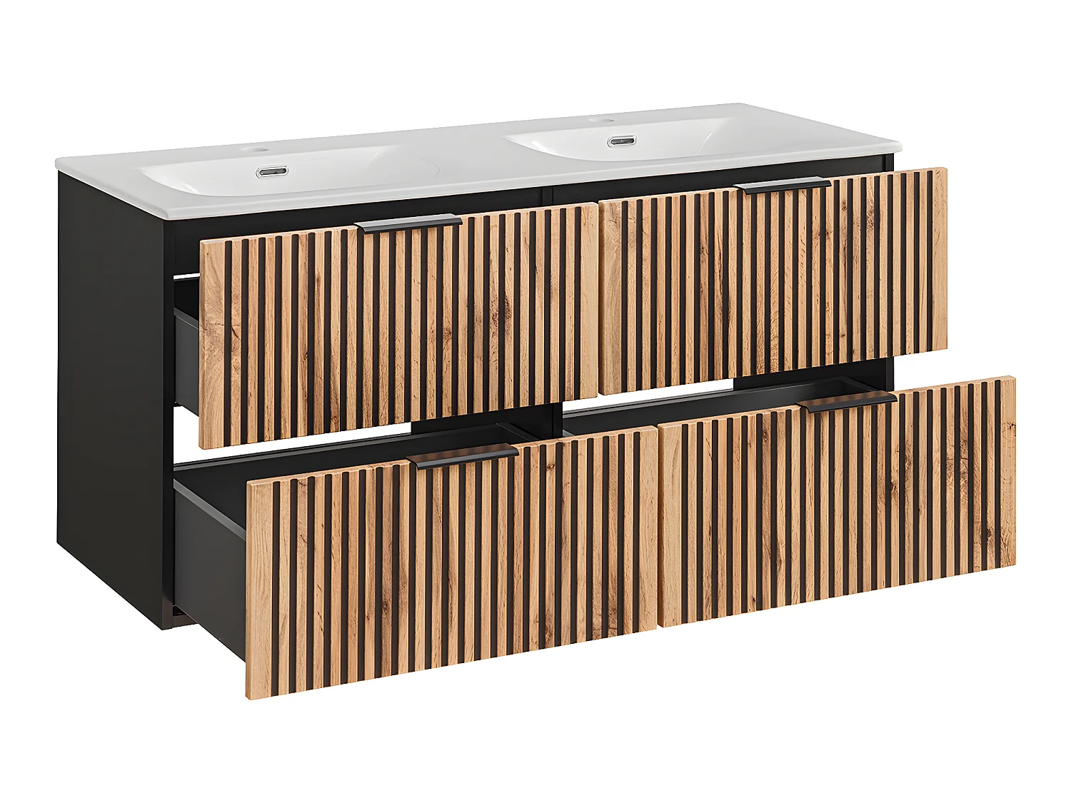 Mueble doble lavabo encastrado 120cm Gaia Madera y Negro