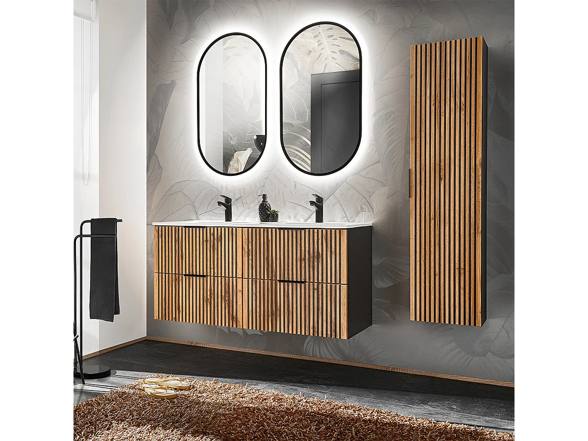 Meuble double vasque encastrée 120cm Gaia Bois et Noir