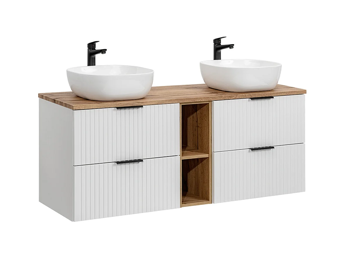 Meuble double vasque 140cm 2 niches Adriel Blanc