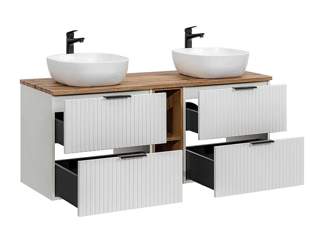 Meuble double vasque 140cm 2 niches Adriel Blanc