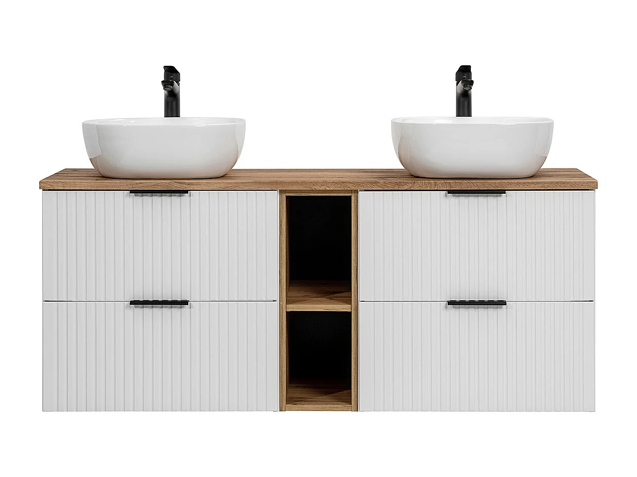 Meuble double vasque 140cm 2 niches Adriel Blanc