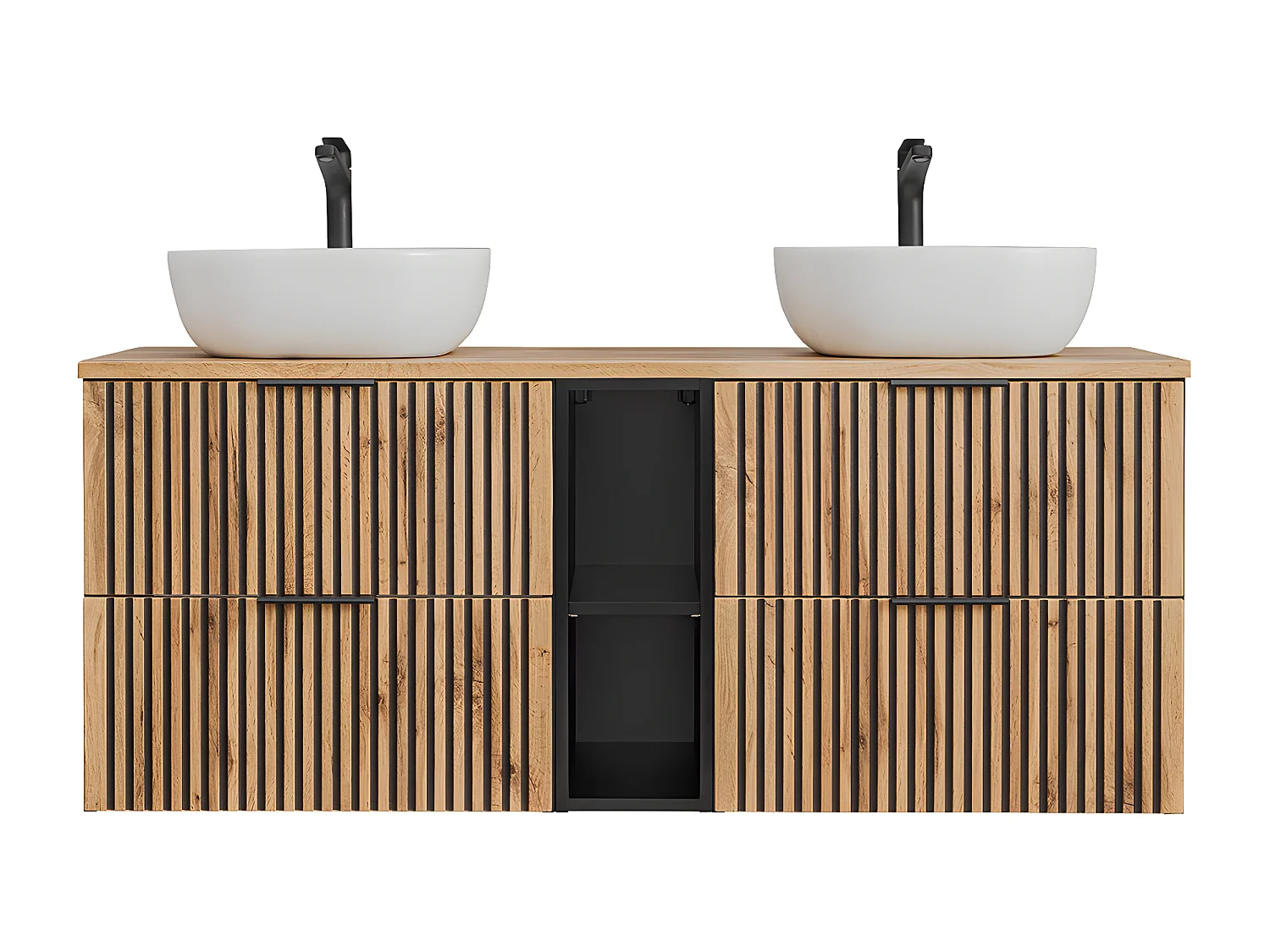 Meuble double vasque 140cm 2 niches Gaia Bois et Noir