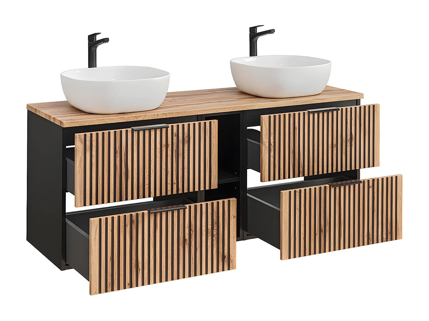 Mueble lavabo doble 140cm 2 nichos Gaia Madera y Negro