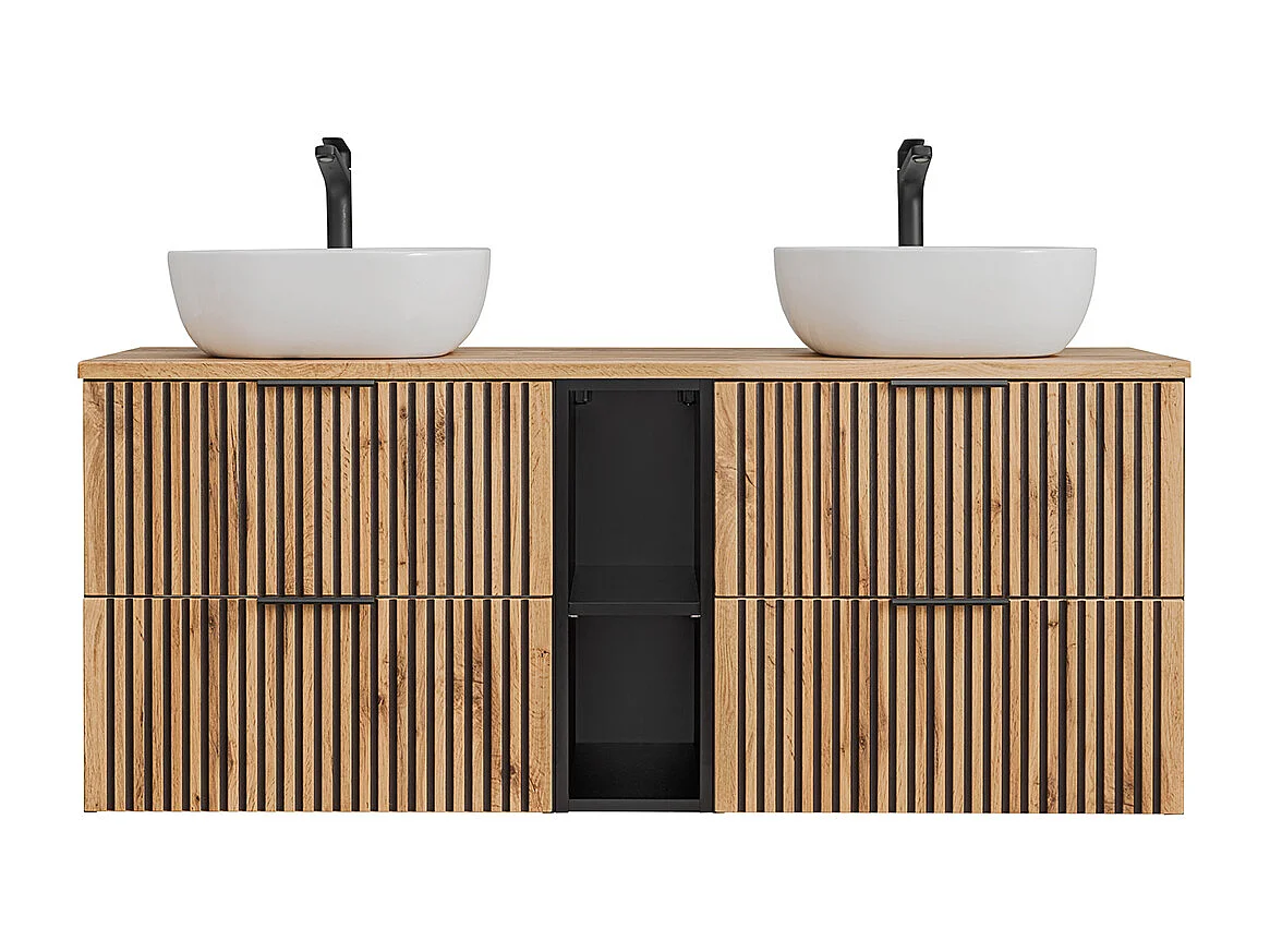 Dobbelt håndvask 140 cm 2 nicher Gaia Wood og sort