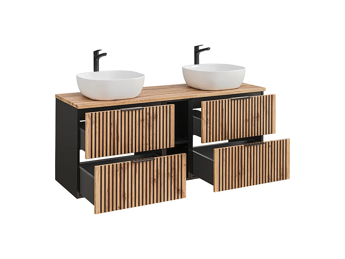 Mobile lavabo doppio 140cm 2 nicchie Gaia Wood e Black