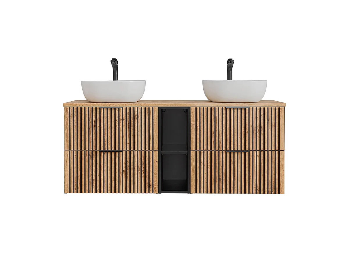 Mobile lavabo doppio 140cm 2 nicchie Gaia Wood e Black