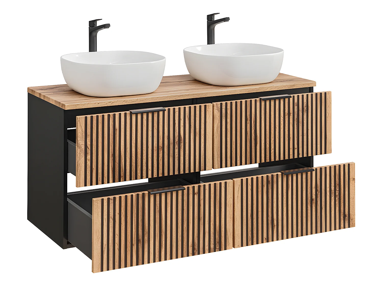 Meuble double vasque 120cm Gaia Bois et Noir