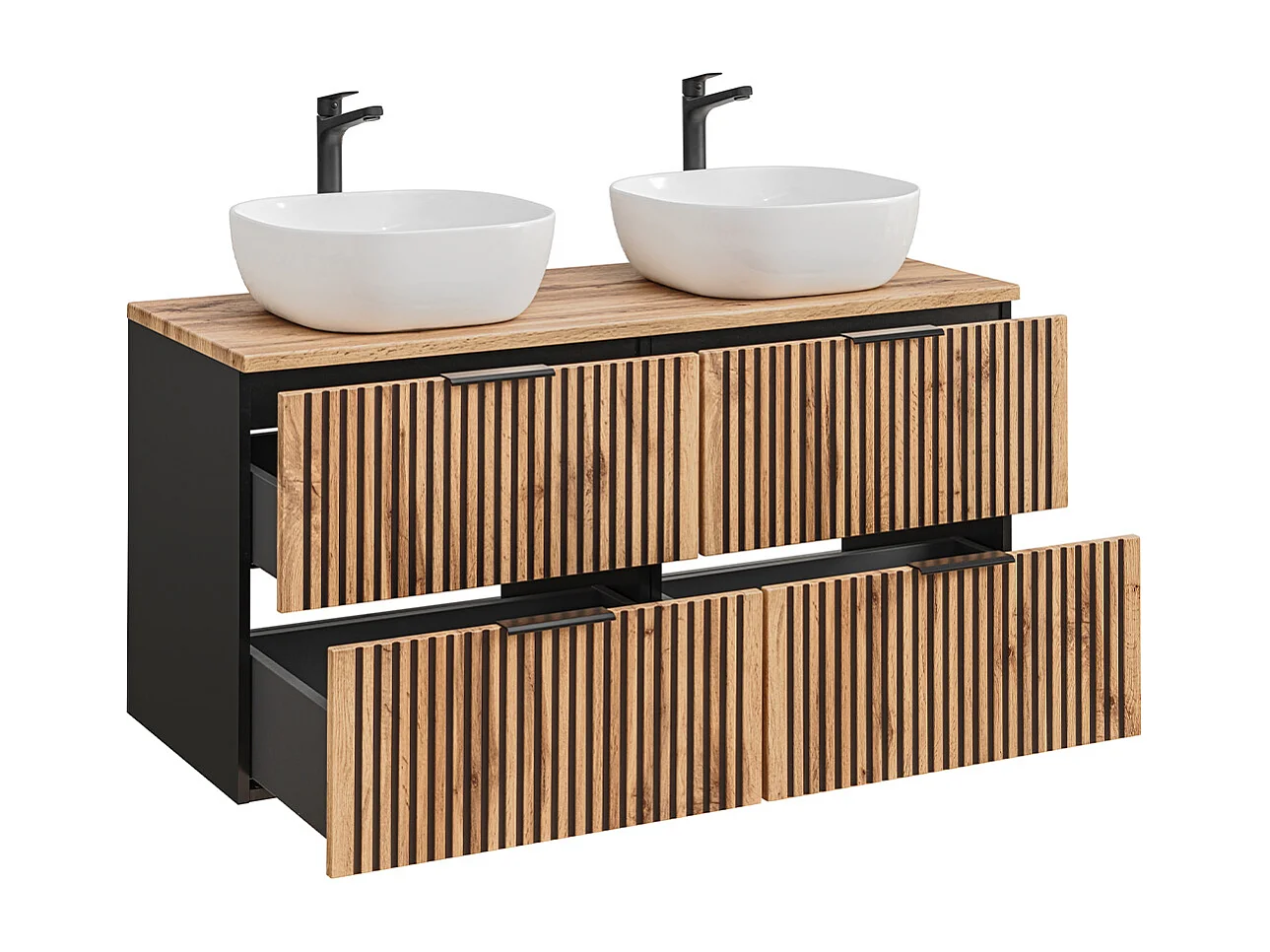 Meuble double vasque 120cm Gaia Bois et Noir