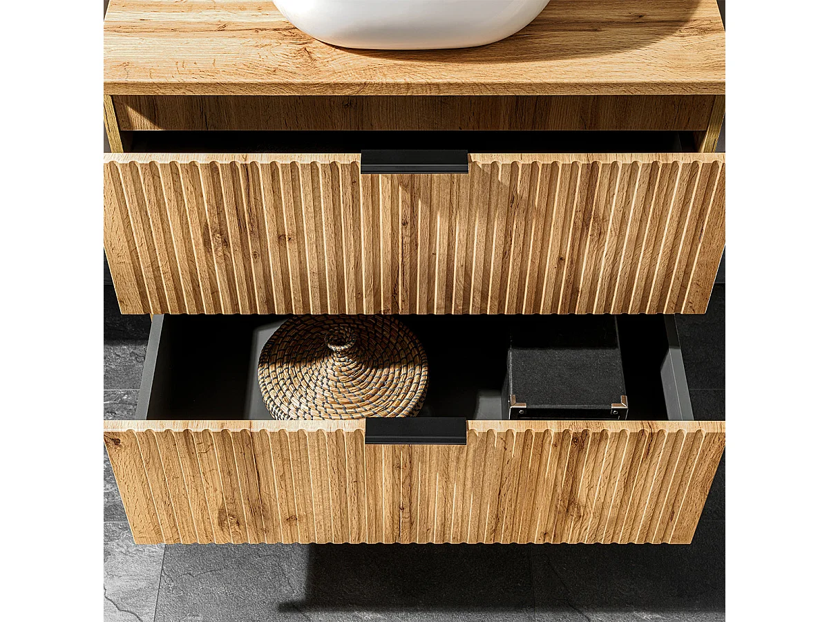 Ensemble de meubles Adel Oak 120 cm avec plan de toilette et 2 vasques à poser Smile