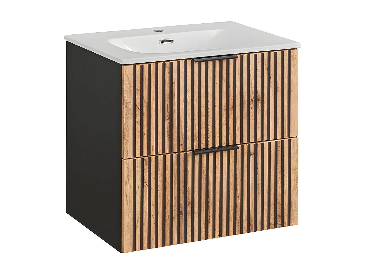 Mueble lavabo individual encastrado 60cm Gaia Madera y Negro