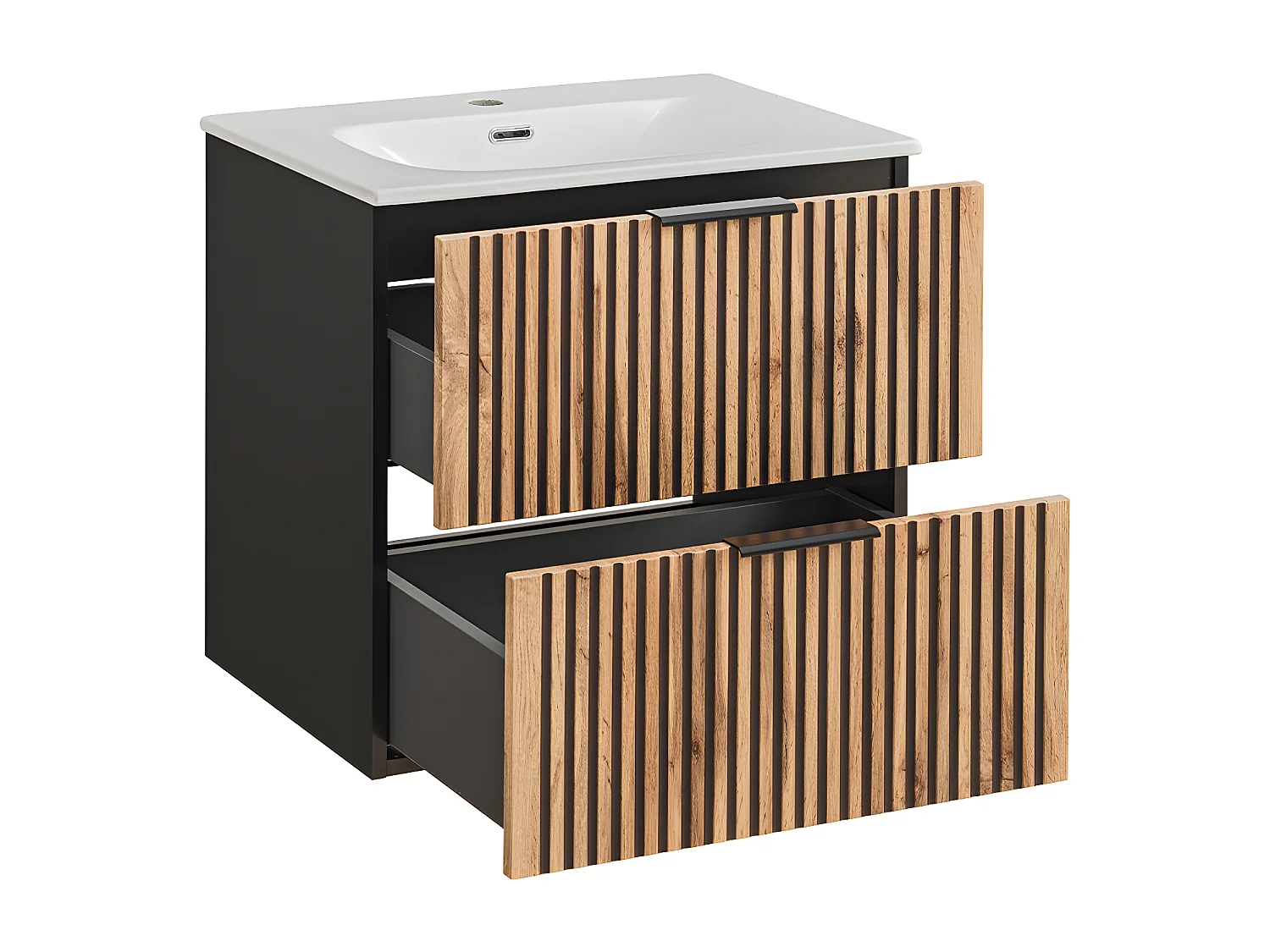 Mueble lavabo individual encastrado 60cm Gaia Madera y Negro