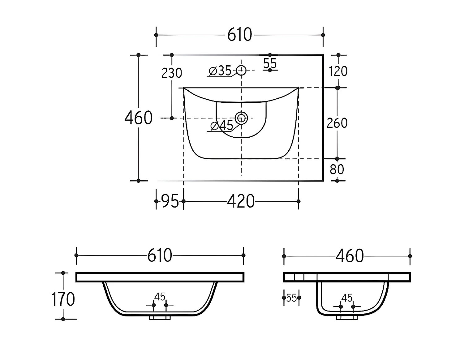 Mueble lavabo individual encastrado 60cm Gaia Madera y Negro