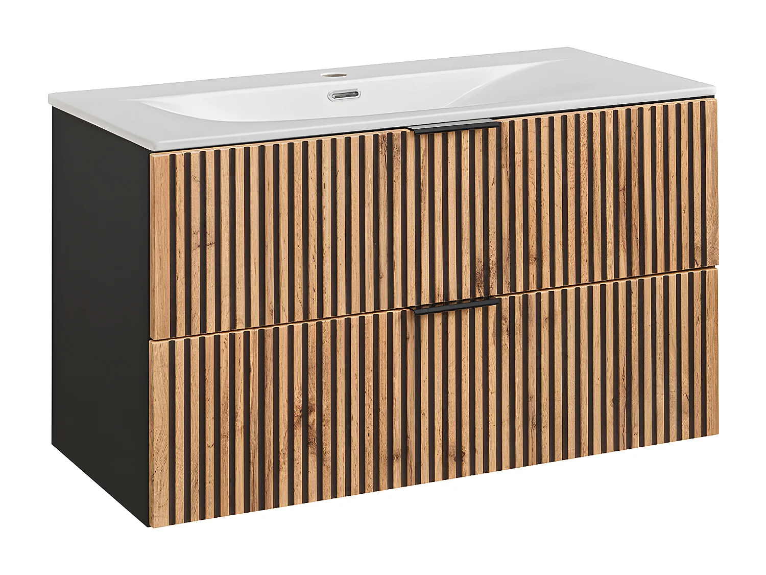 Meuble simple vasque encastrée 100cm Gaia Bois et Noir