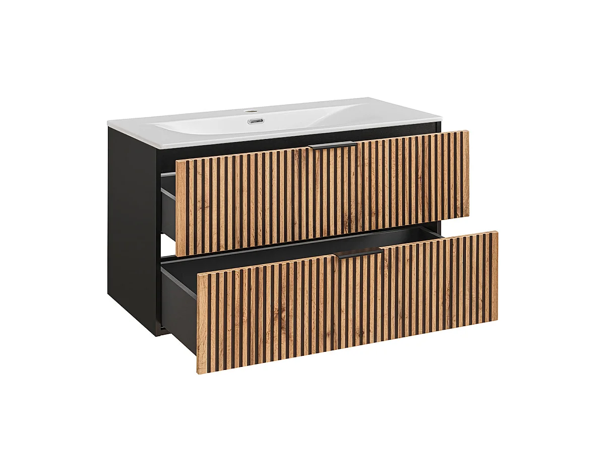 Meuble simple vasque encastrée 100cm Gaia Bois et Noir