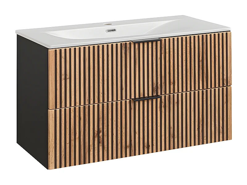 Meuble simple vasque encastrée 100cm Gaia Bois et Noir