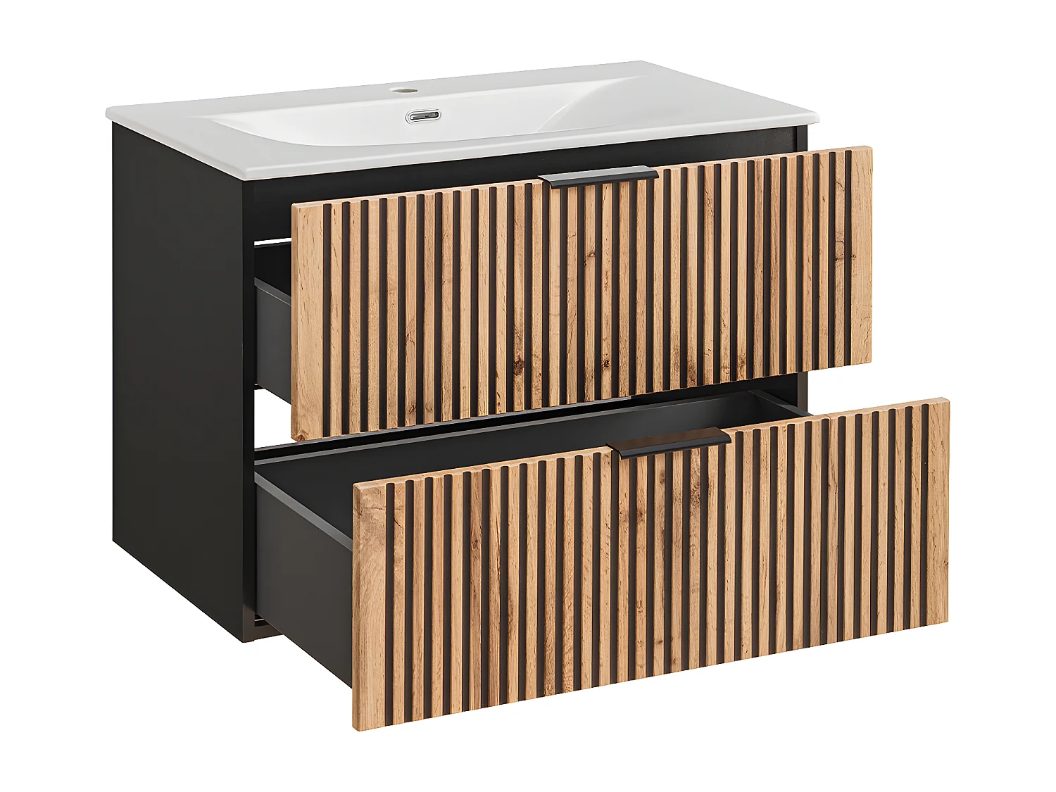 Meuble simple vasque encastrée 80cm Gaia Bois et Noir