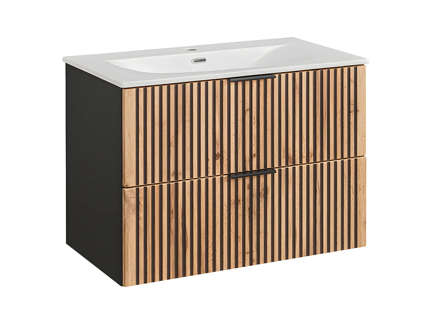 Gaia 80cm Hout en Zwart enkele wastafel