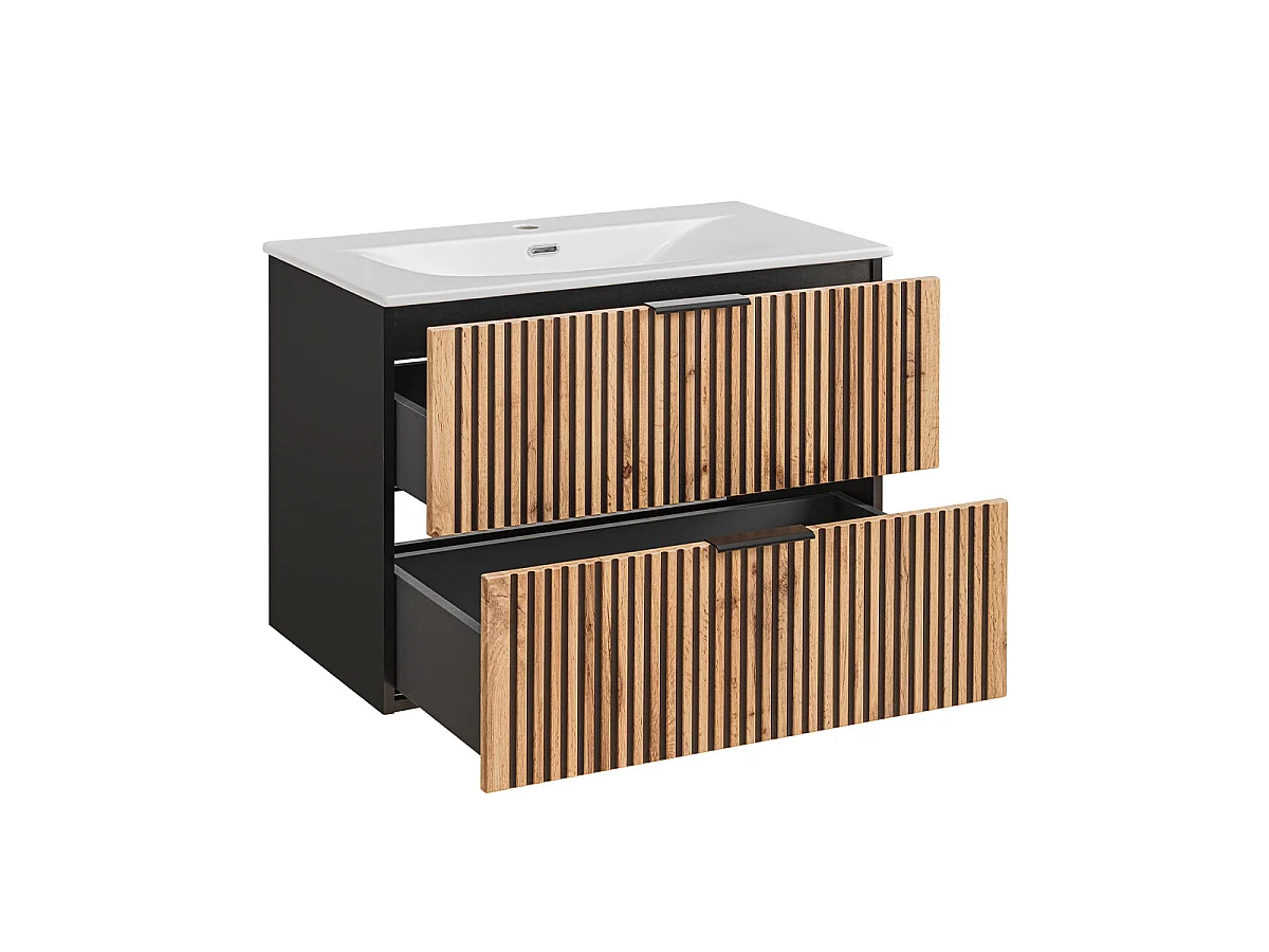 Meuble simple vasque encastrée 80cm Gaia Bois et Noir