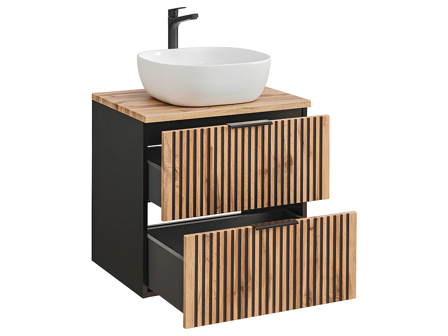 Mueble lavabo individual 60cm Gaia Madera y Negro