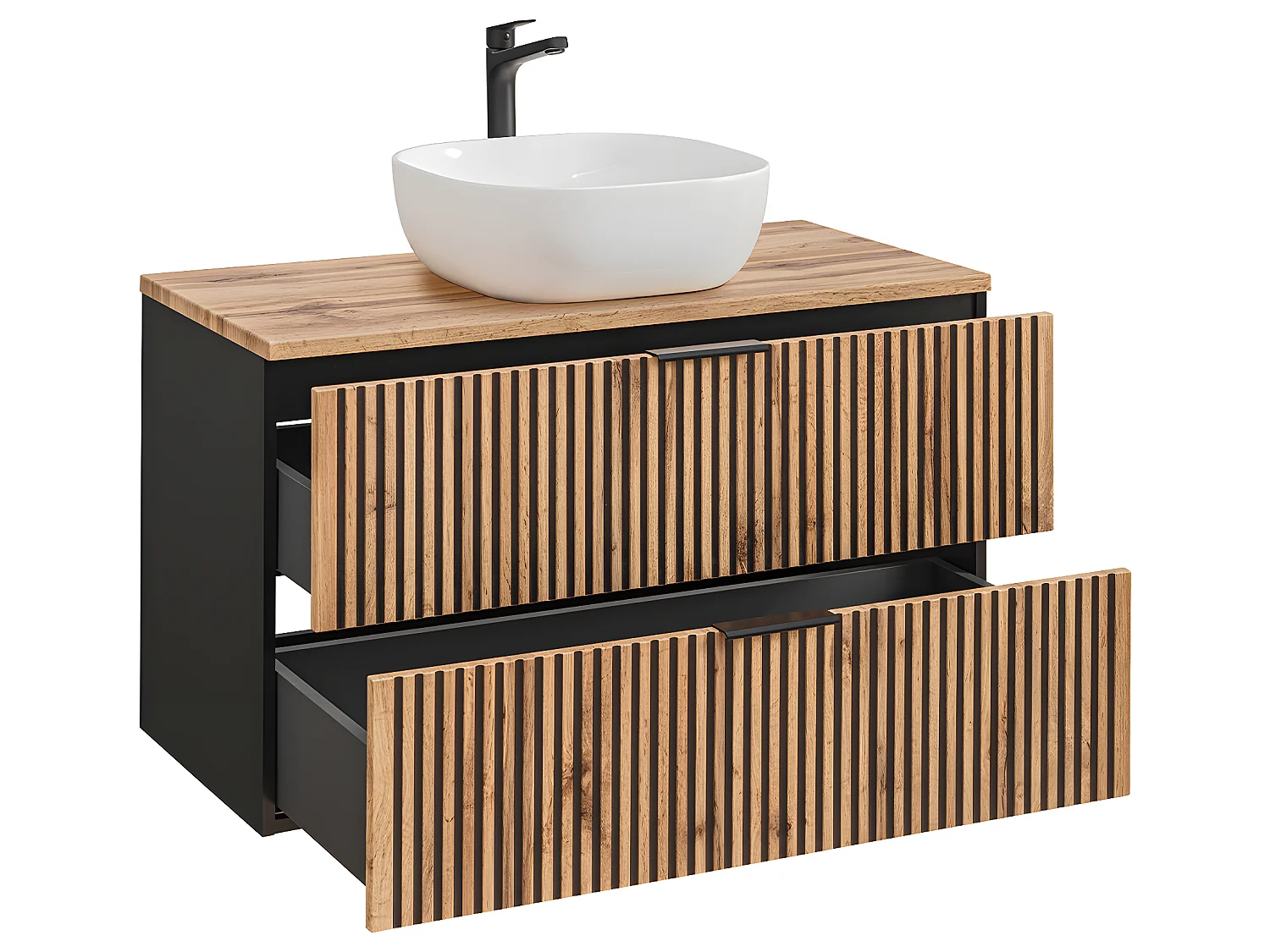 Mueble lavabo individual 100cm Gaia Madera y Negro