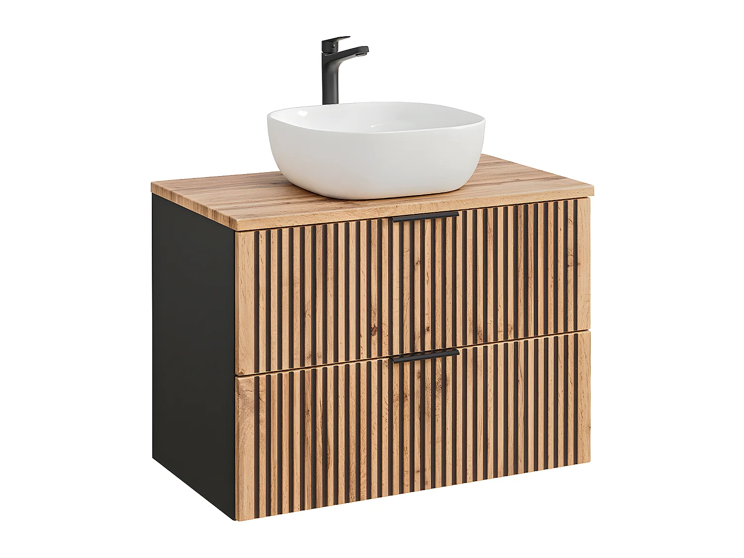 Gaia Wood en Zwart enkele wastafel 80cm