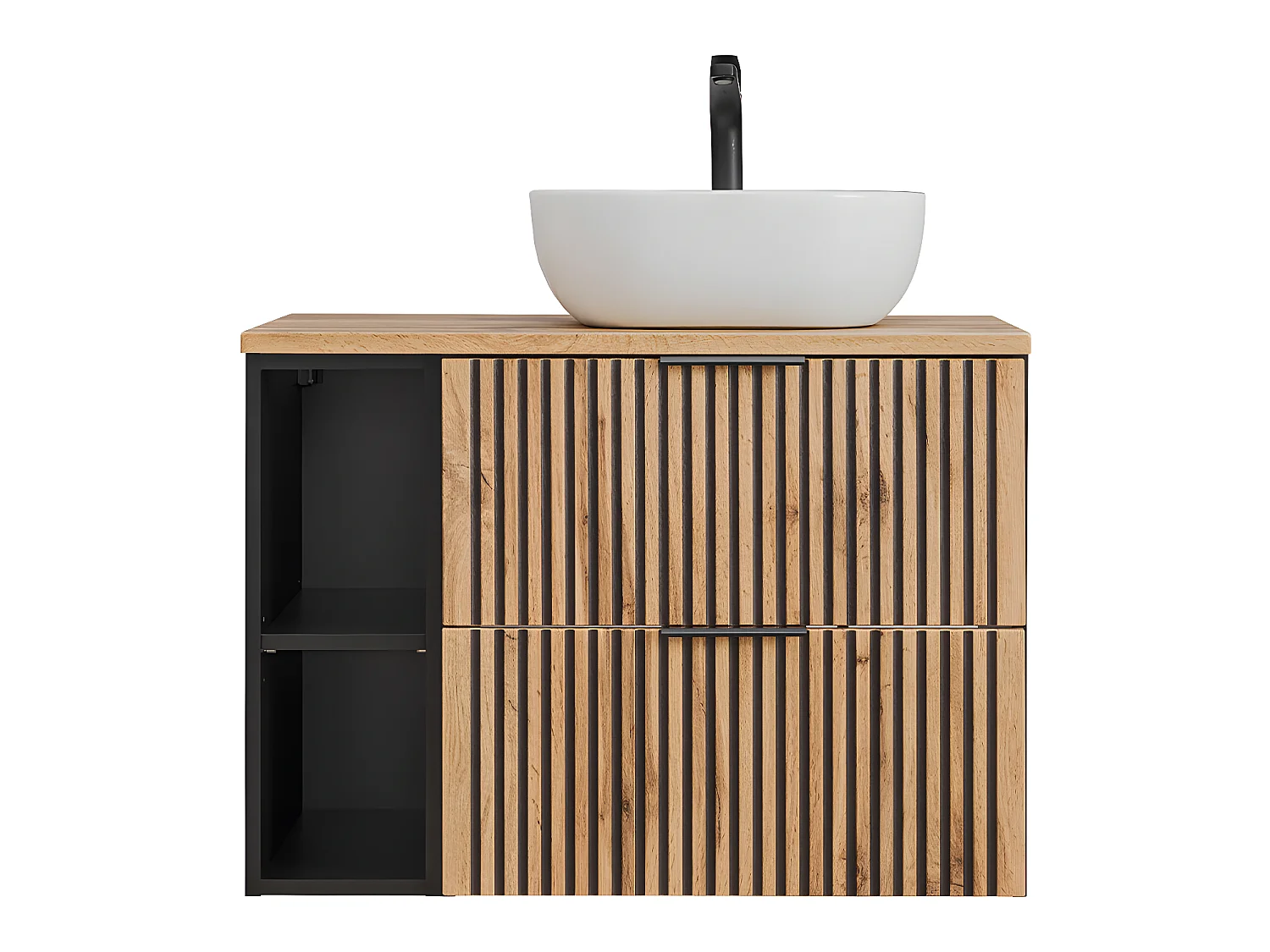 Mueble lavabo individual 80cm 2 nichos Gaia Madera y Negro