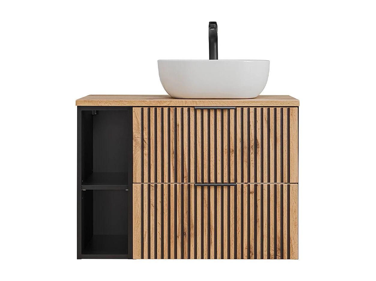 Enkelt håndvask 80 cm 2 nicher Gaia træ og sort