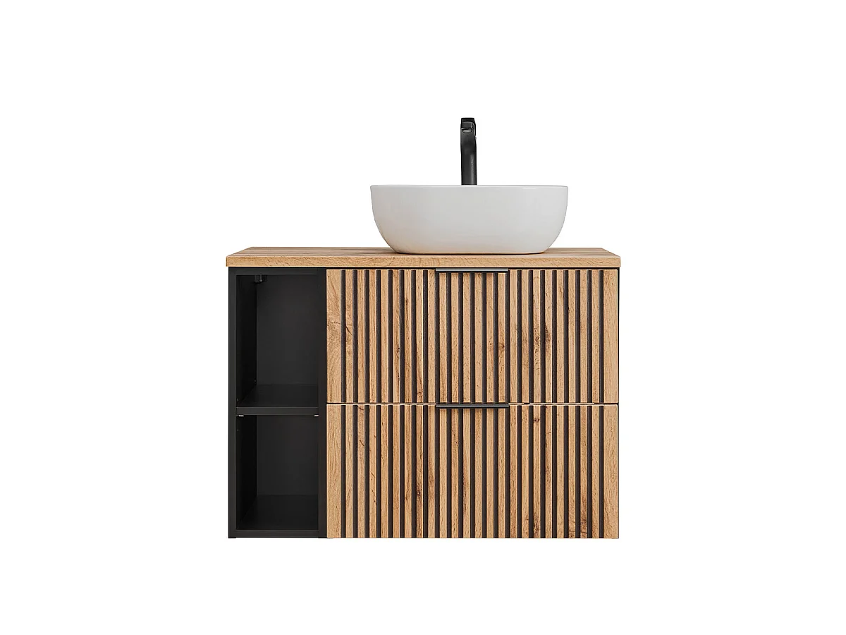 Mueble lavabo individual 80cm 2 nichos Gaia Madera y Negro