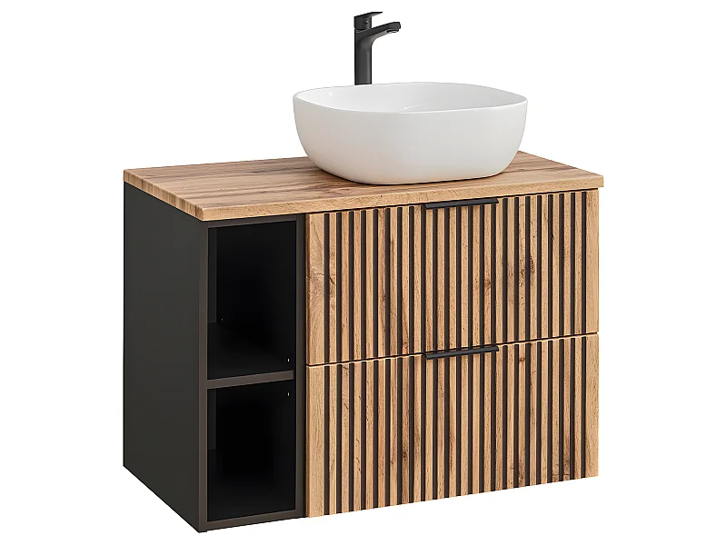 Mueble lavabo individual 80cm 2 nichos Gaia Madera y Negro