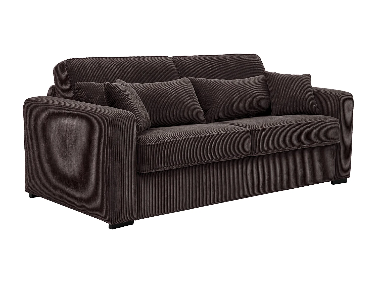 Canapé 3 places convertible express en velours côtelé marron - Couchage 140 cm - Matelas 14 cm -  MONDOVI