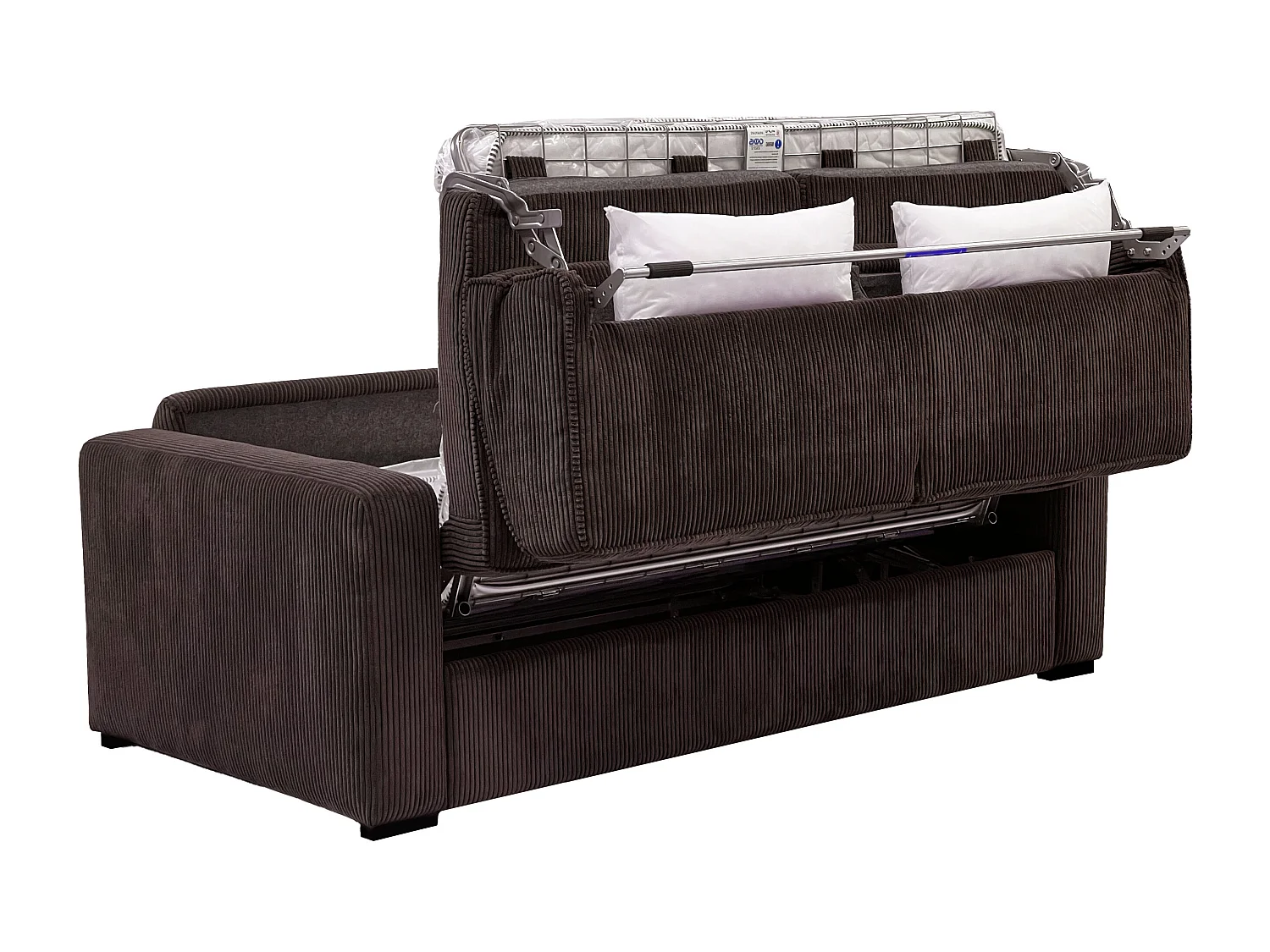 Canapé 3 places convertible express en velours côtelé marron - Couchage 140 cm - Matelas 14 cm -  MONDOVI