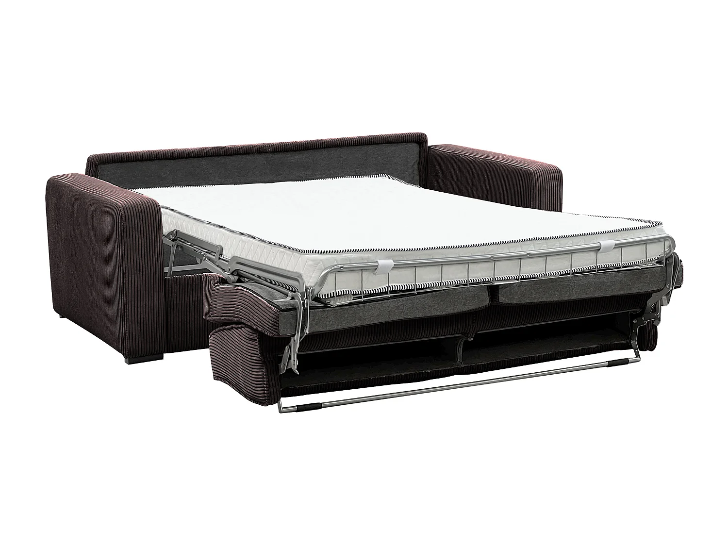 Canapé 3 places convertible express en velours côtelé marron - Couchage 140 cm - Matelas 14 cm -  MONDOVI