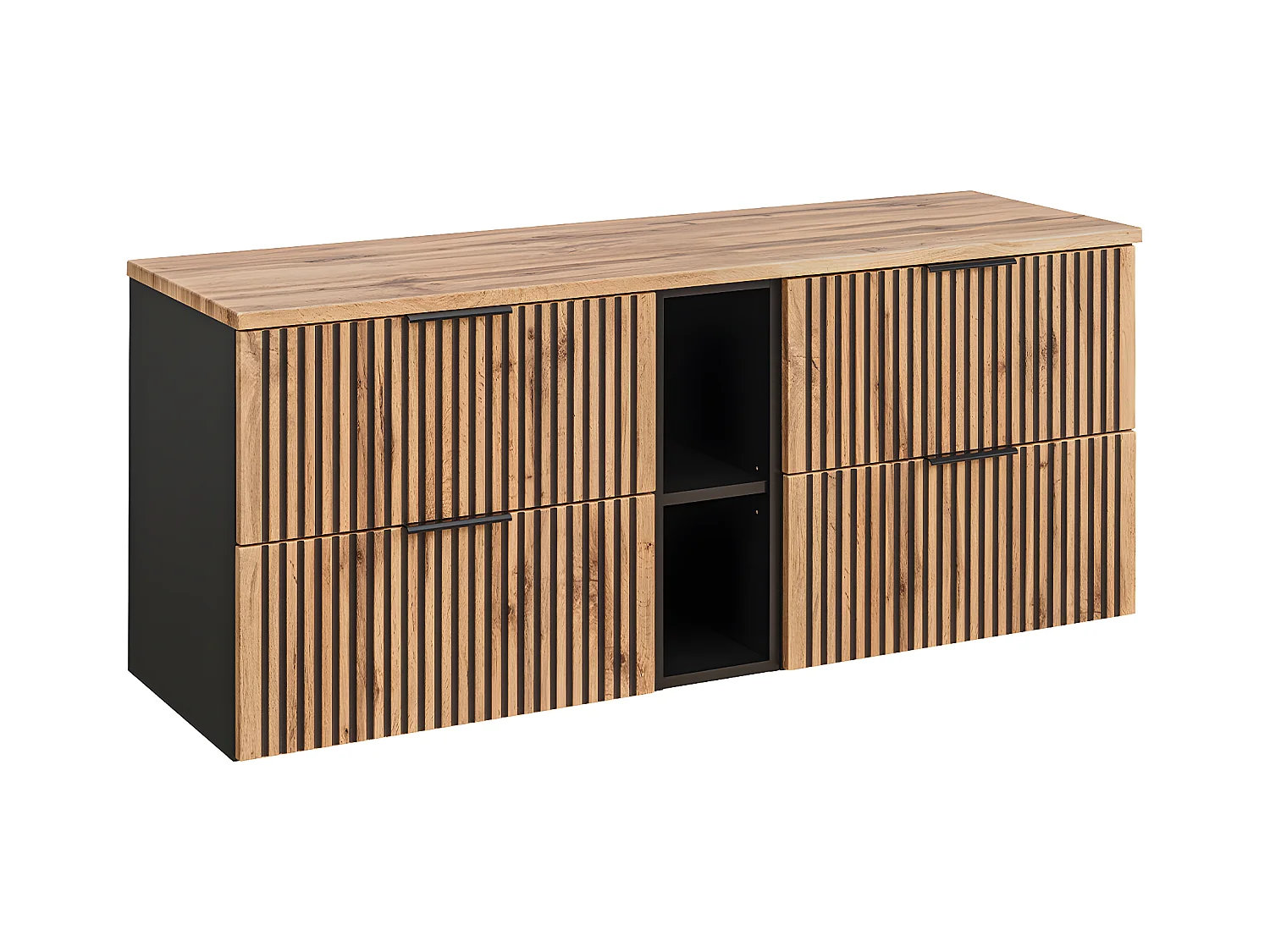 Meuble sous-vasque 140cm 2 niches Gaia Bois et Noir