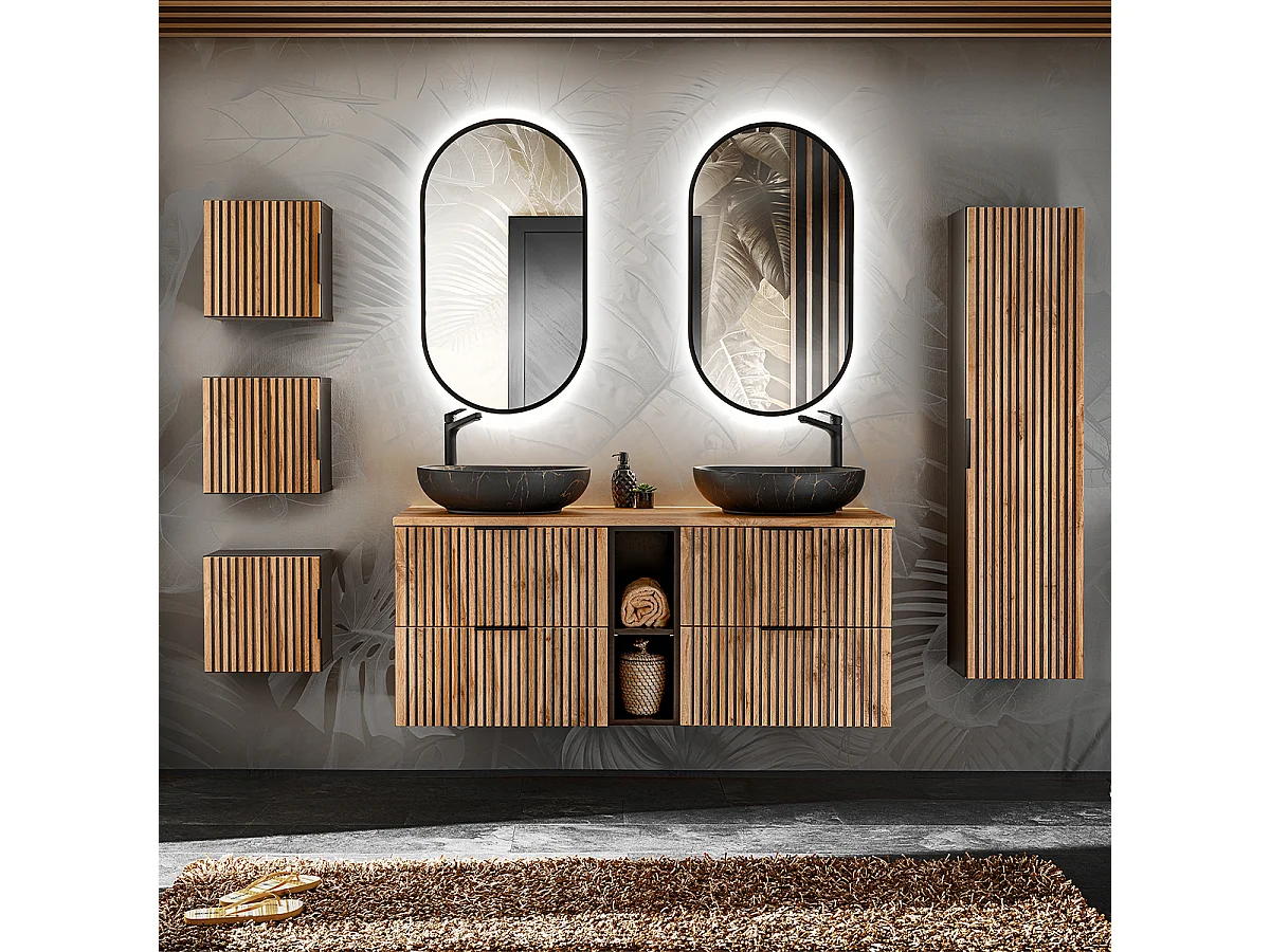 Meuble sous-vasque 140cm 2 niches Gaia Bois et Noir