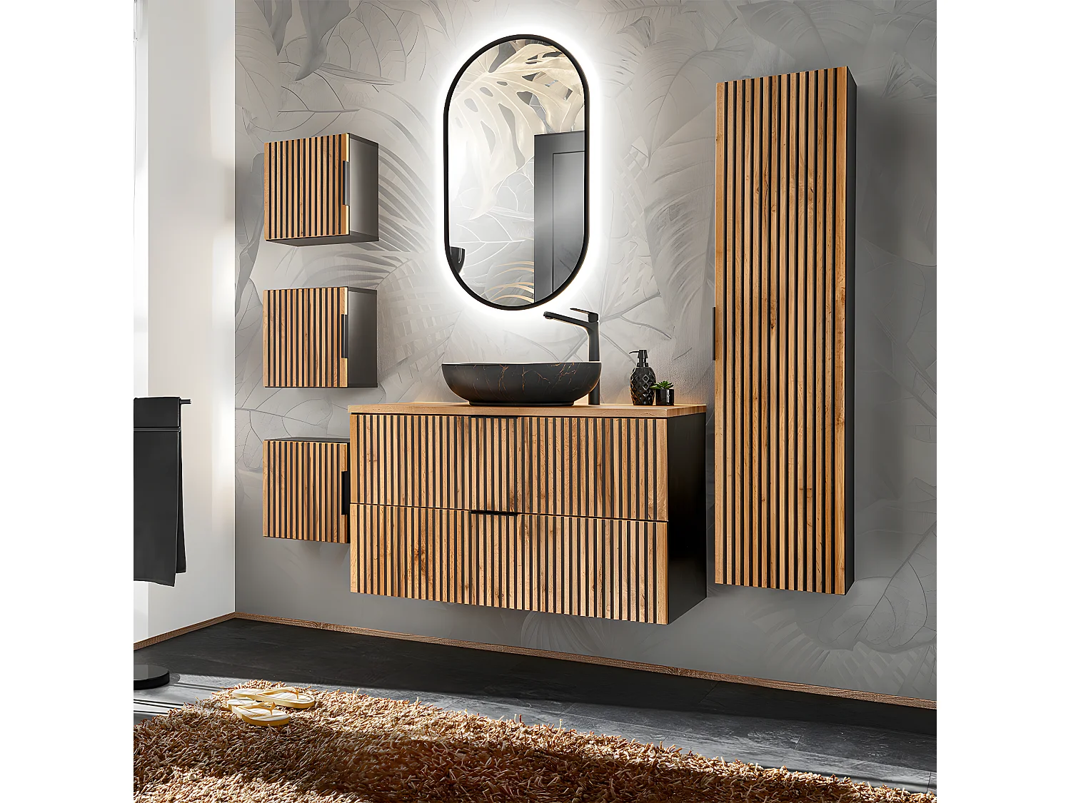 Meuble sous-vasque 80cm plan de toilette Gaia Bois et Noir